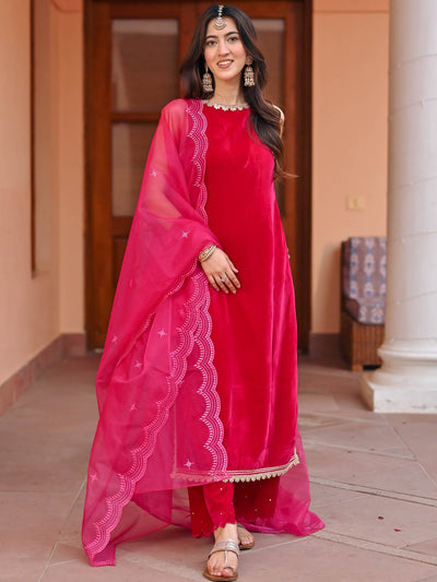 Pink Velvet Kurta Palazzo Set