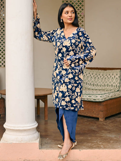 Blue Velvet Kurta Set