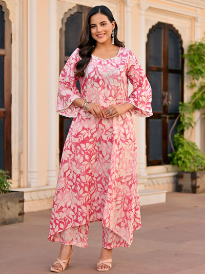 baby pink printed cotton kurta set