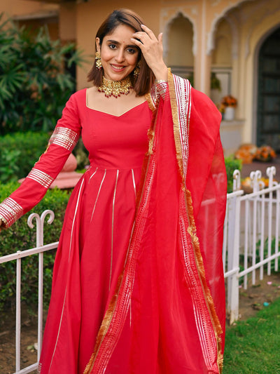 Red Paisley Gota Anarkali Set