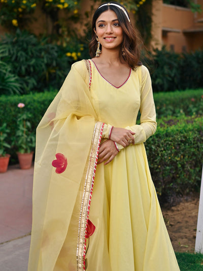 Yellow Handbrush Anarkali Set
