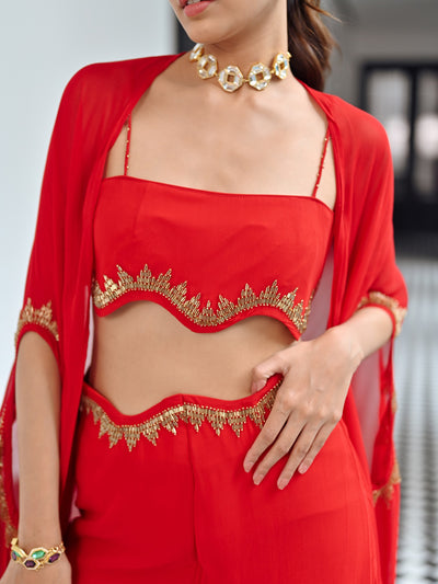 Red Georgette Coord Set