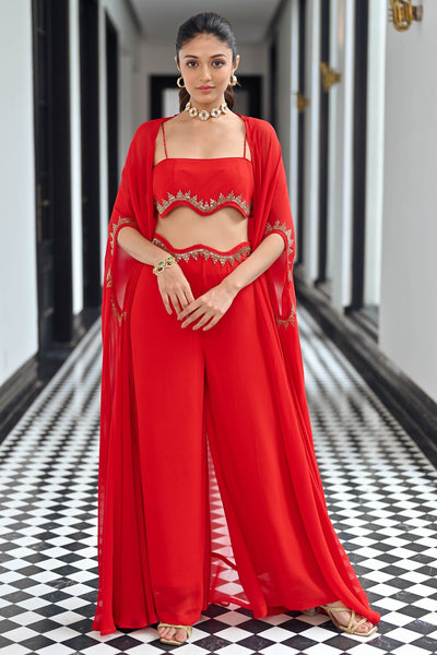 Red Georgette Coord Set