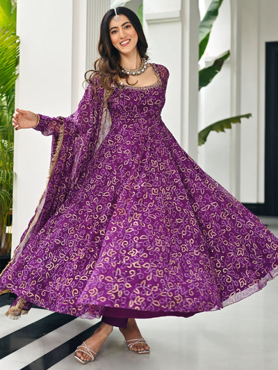BHANDHEJ BAAGH Purple Anarkali Set