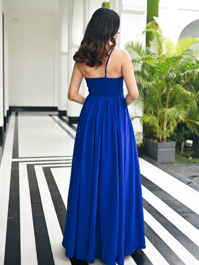 Dark Blue Flower Bouqet Long Dress