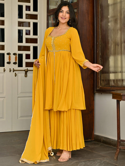 Yellow Handwork Sharara Set