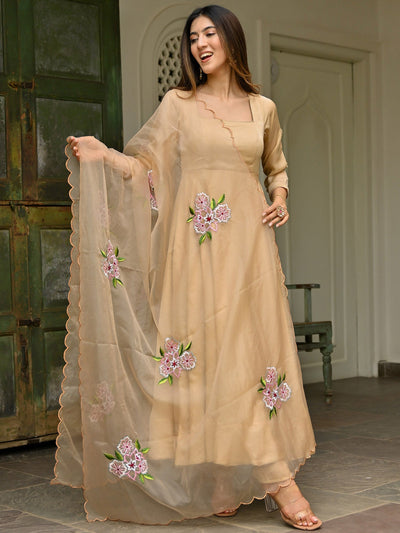 Beige Embroidered Anarkali Set