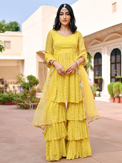 Yellow Georgette Sharara Set