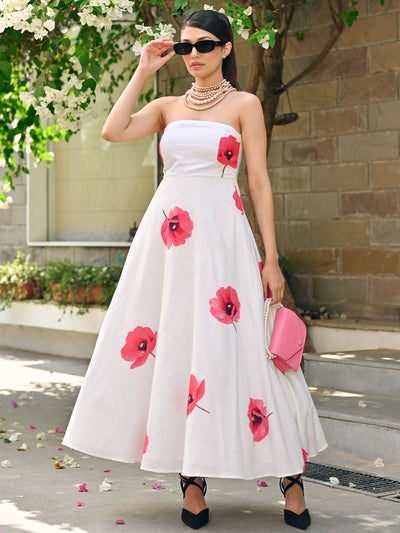 White Floral Tube Dress