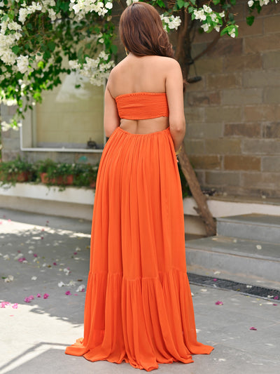 Rose Orange Tube Long Dress