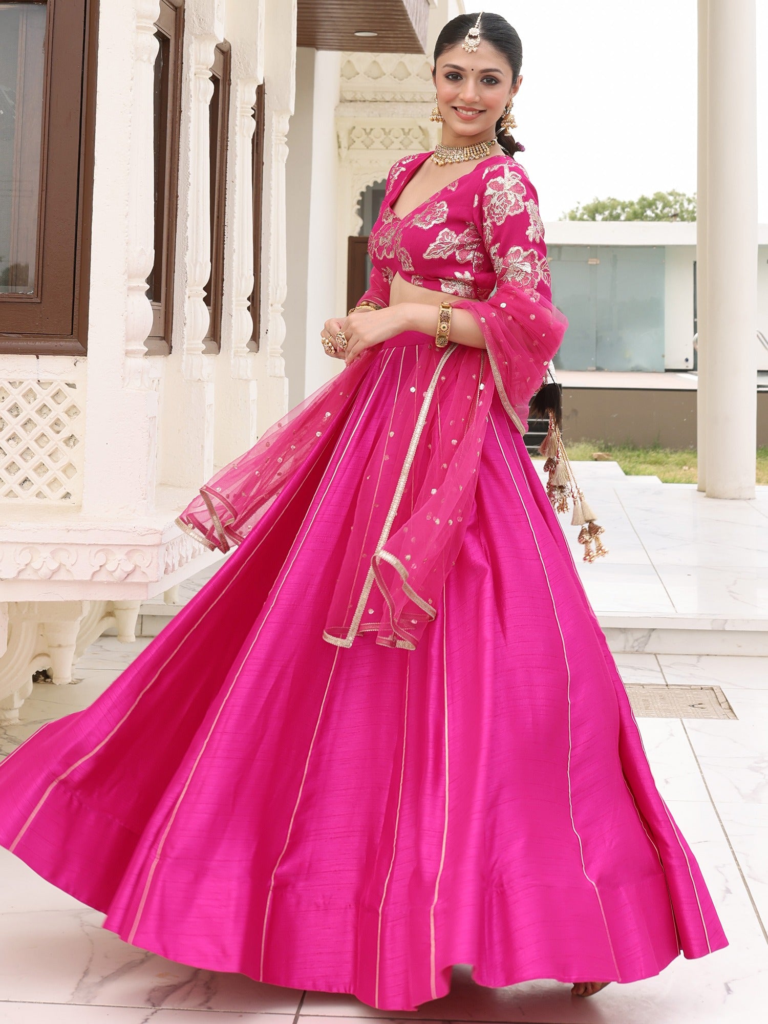 Hot Pink Floral Gota Lehenga