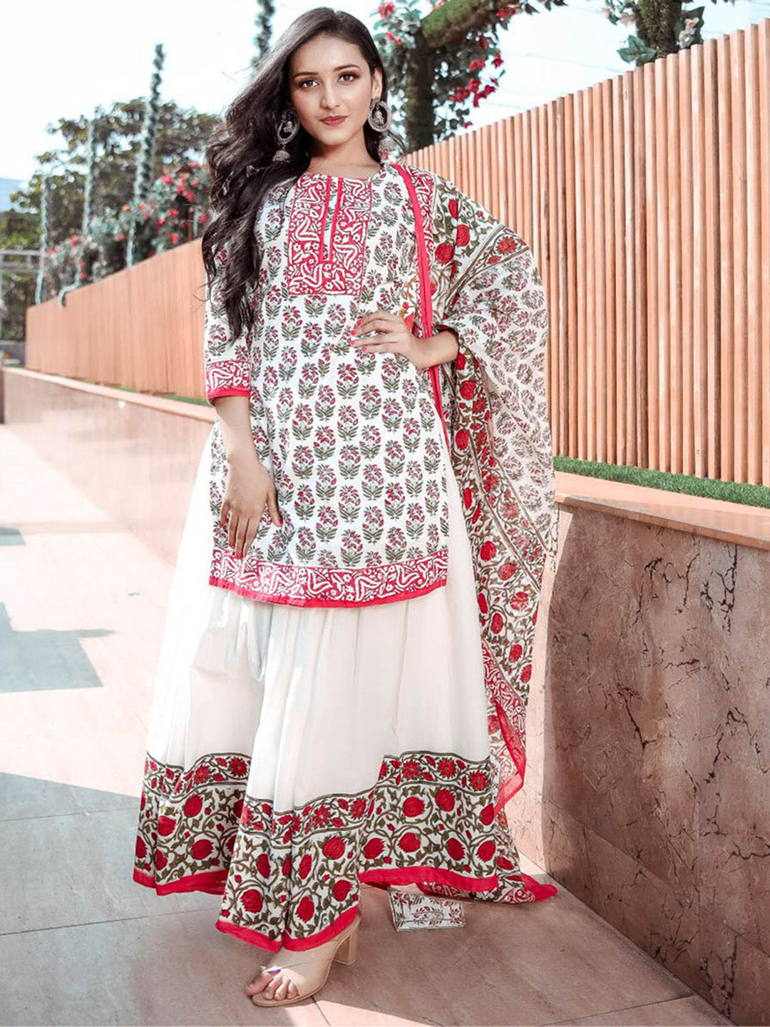 White Embroidery Kurta Palazzo Set
