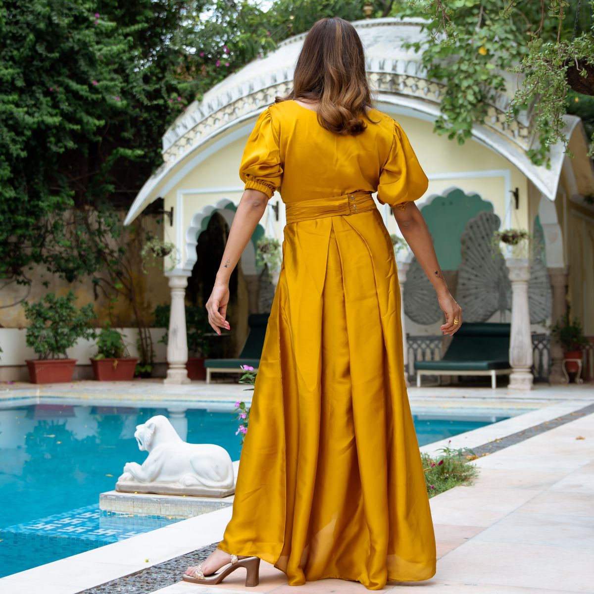 Gold Silk Slit Dress