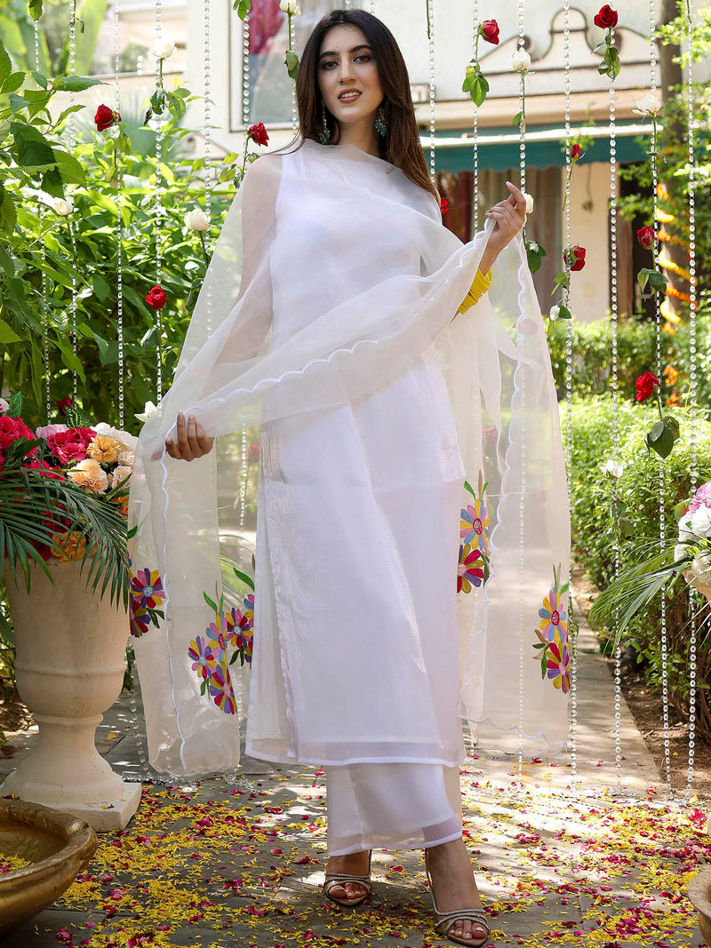 Rust White Embroidered Kurta Set main image 0