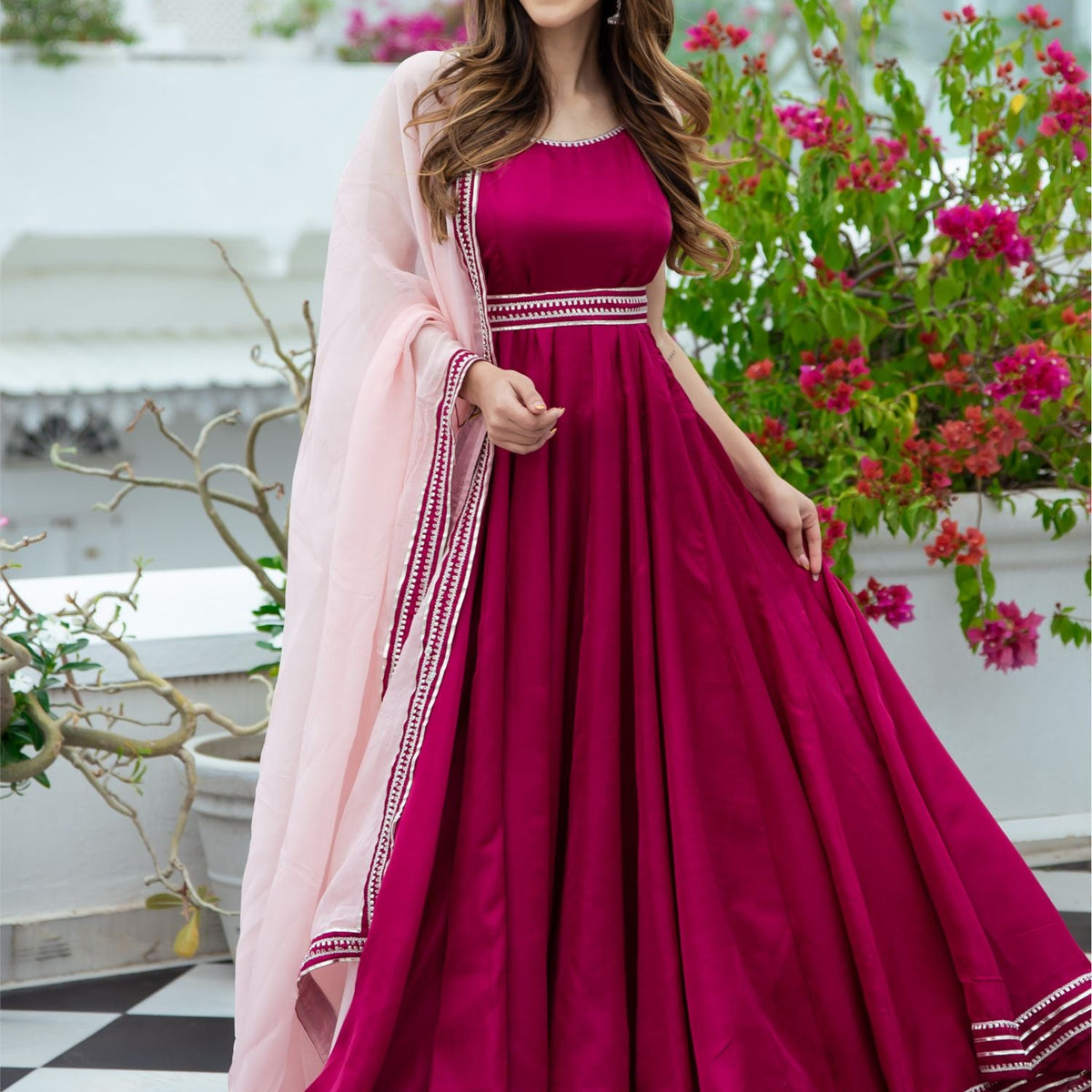 Buy Pink Silk Long Dress With Dupatta Online Lavanya The Label