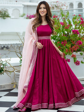 pink dress with dupatta Marvelous Light Pink Plain Gown with Floral Print Dupatta -