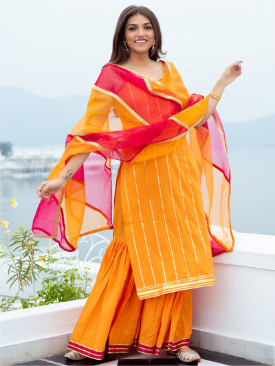 Orange Cotton Lurex Kurta and Palazzo Set