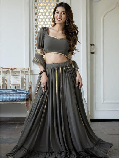 Grey Georgette Lehenga Set