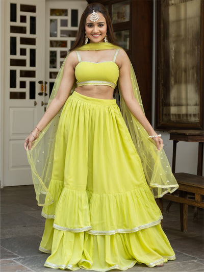 Green ruffled Lehenga Set