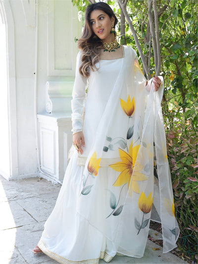 White Kurta And Sharara Set