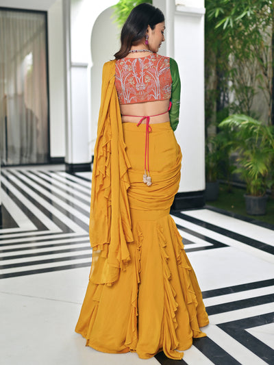 Tales Of Organza Mustard Saree