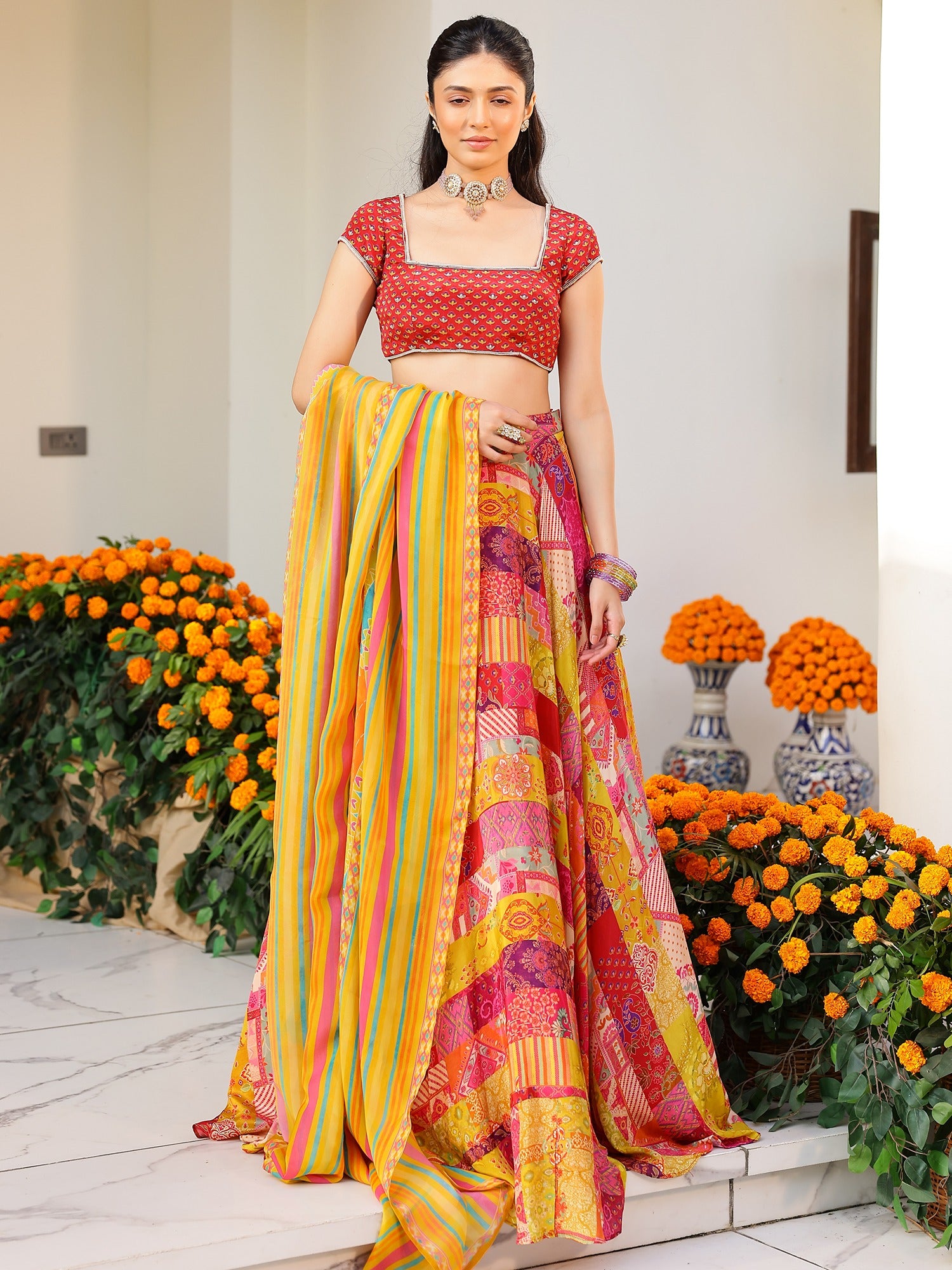 Red Multi Lehenga set
