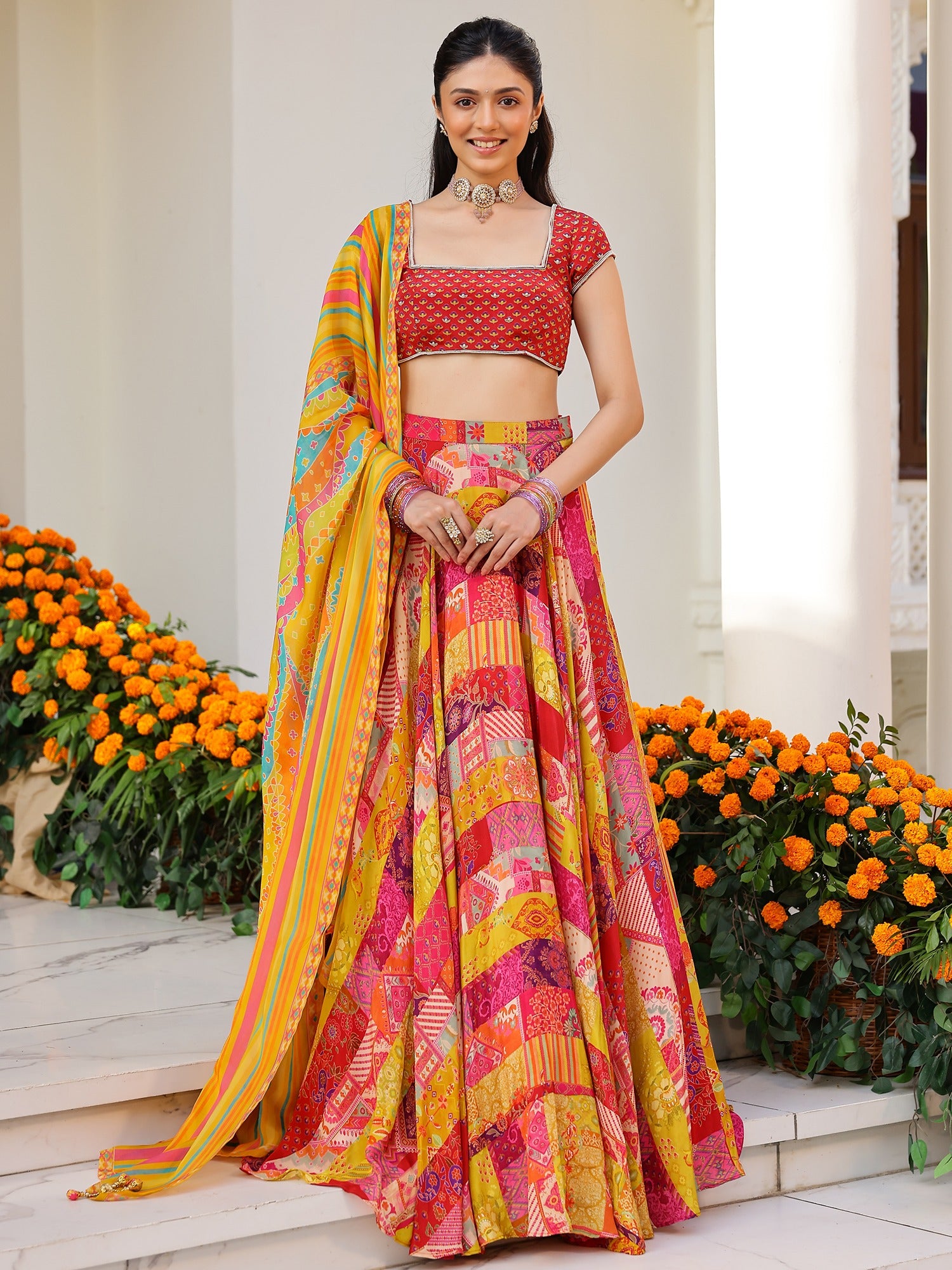 Red Multi Lehenga set