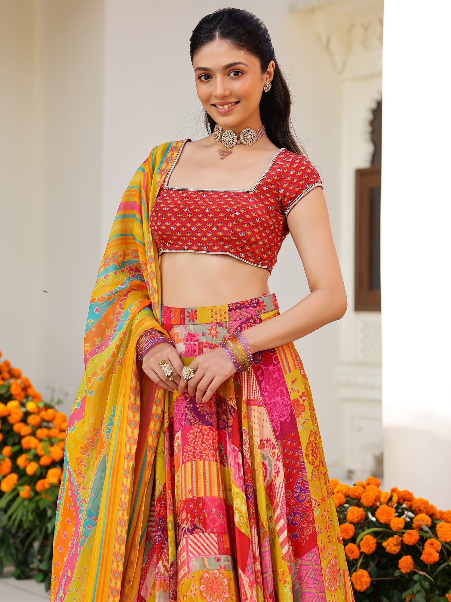 Red Multi Lehenga set