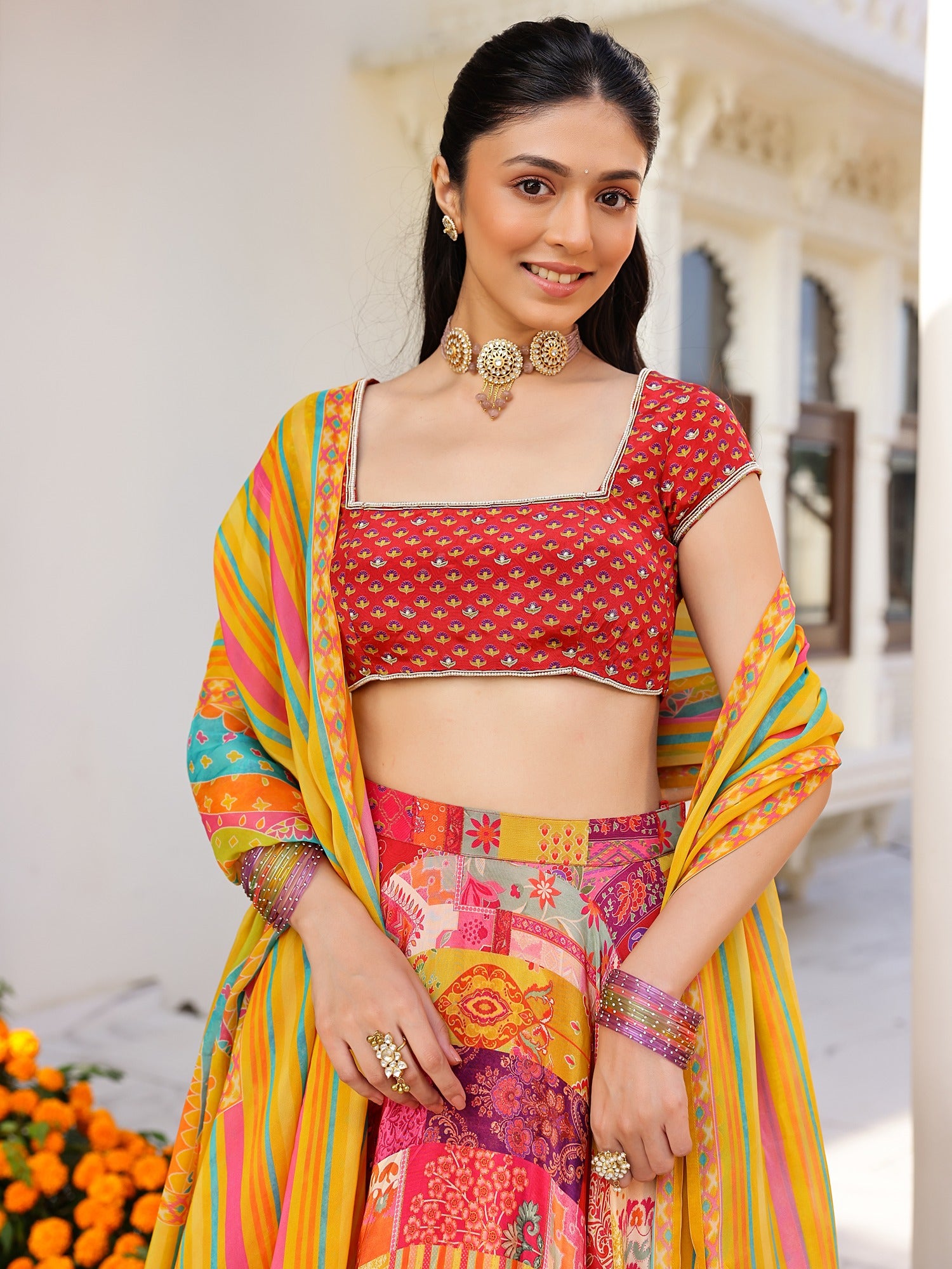 Red Multi Lehenga set