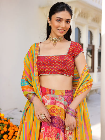 Red Multi Lehenga set