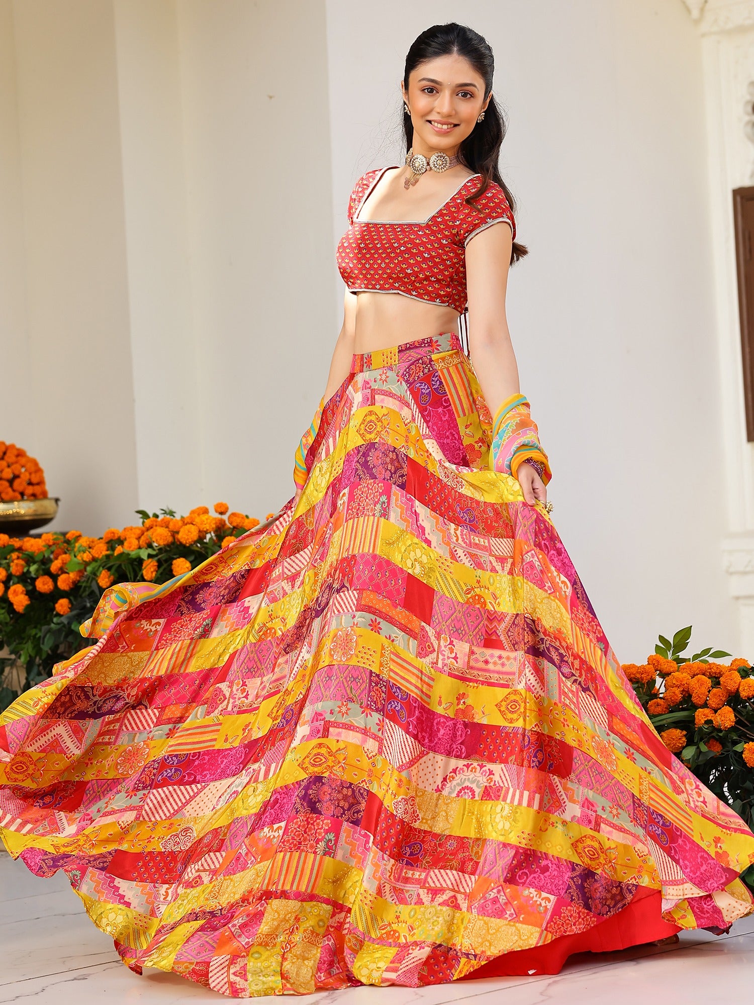 Red Multi Lehenga set
