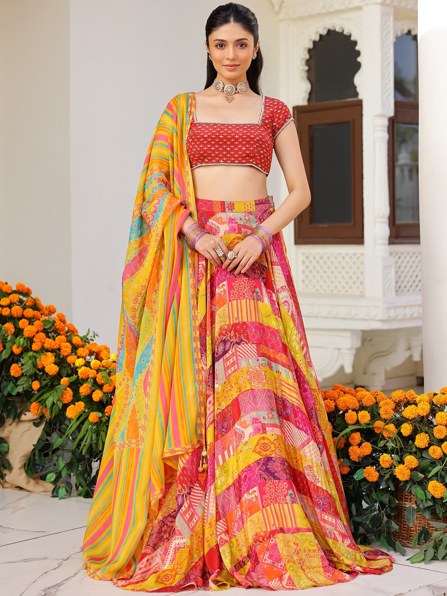 Red Multi Lehenga set