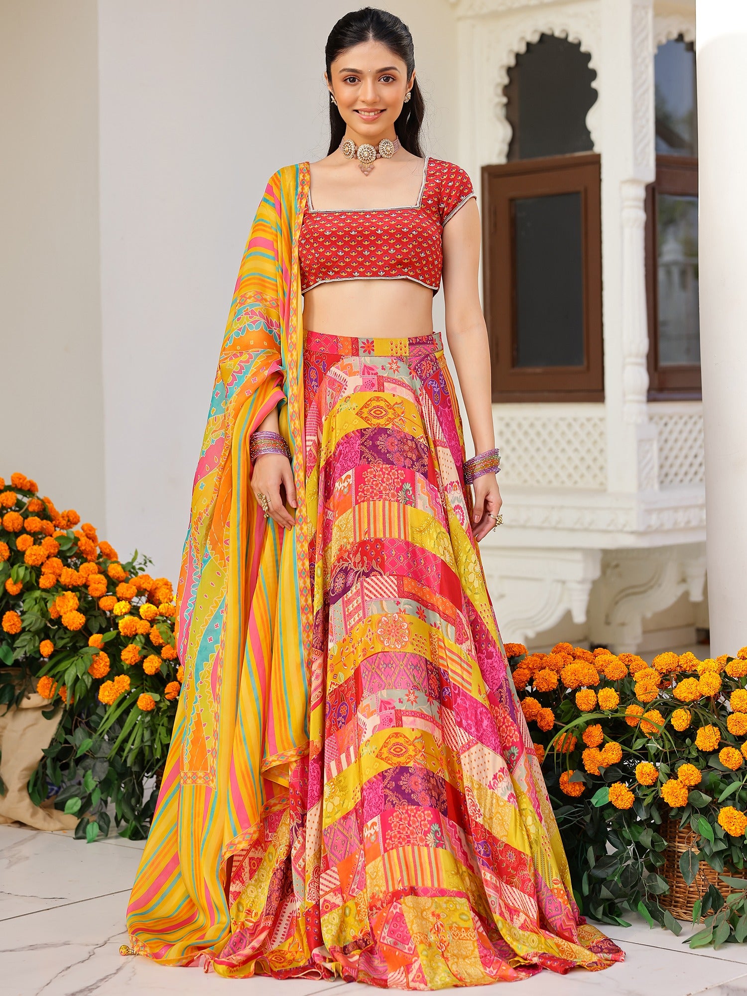 Red Multi Lehenga set