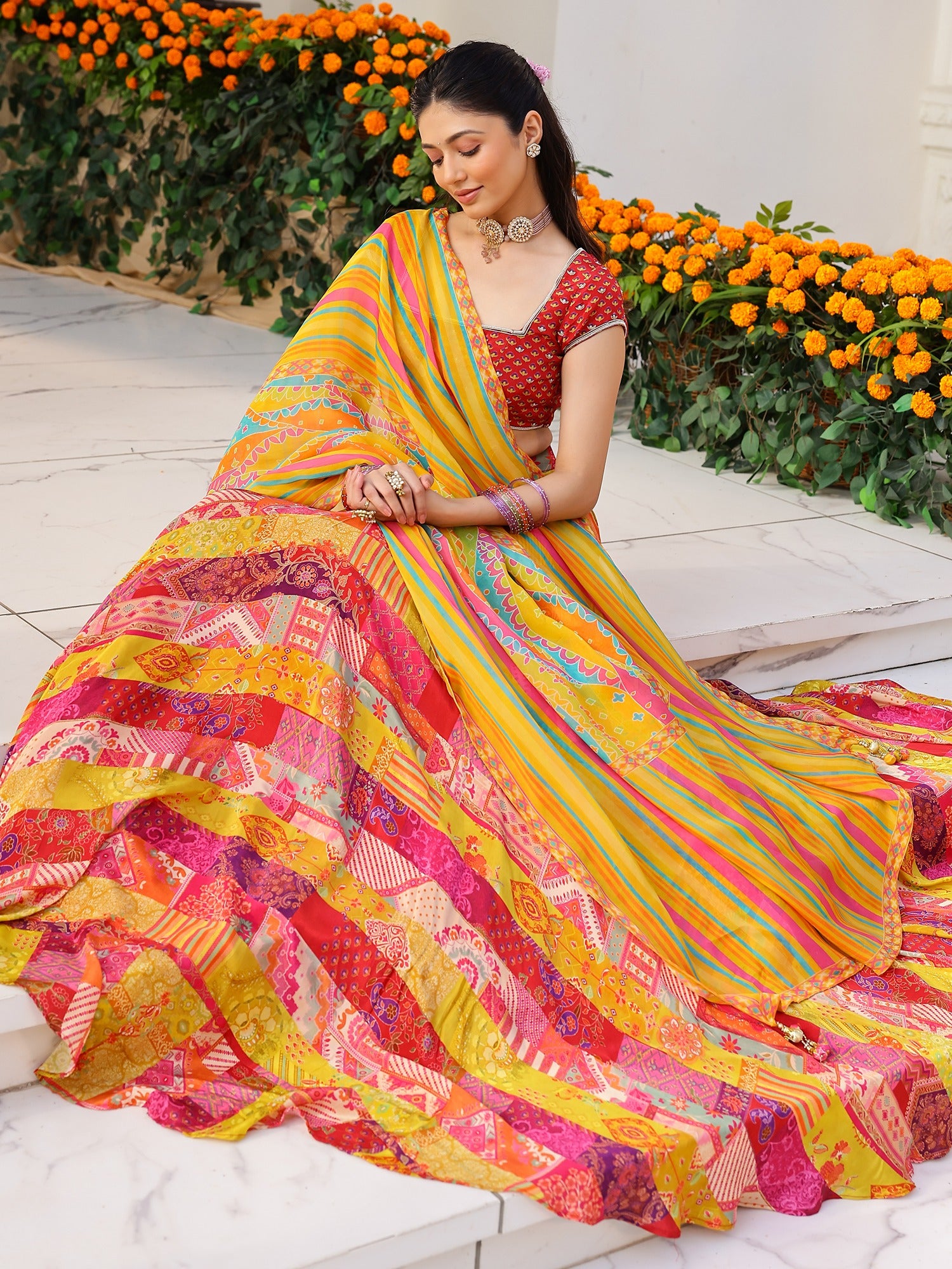 Red Multi Lehenga set