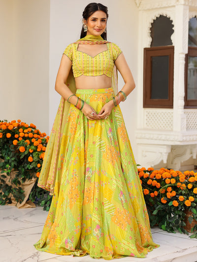 Green Multi Lehenga Set