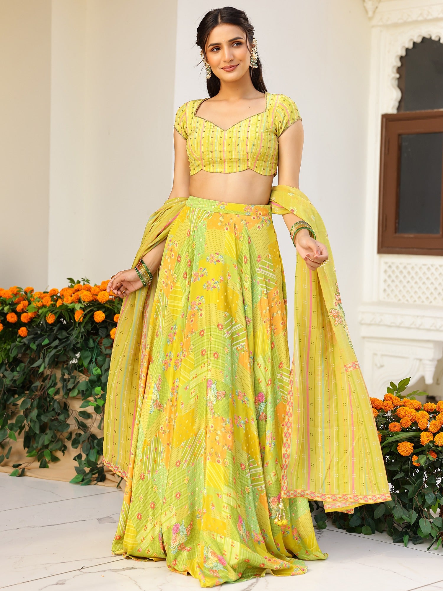 Green Multi Lehenga Set