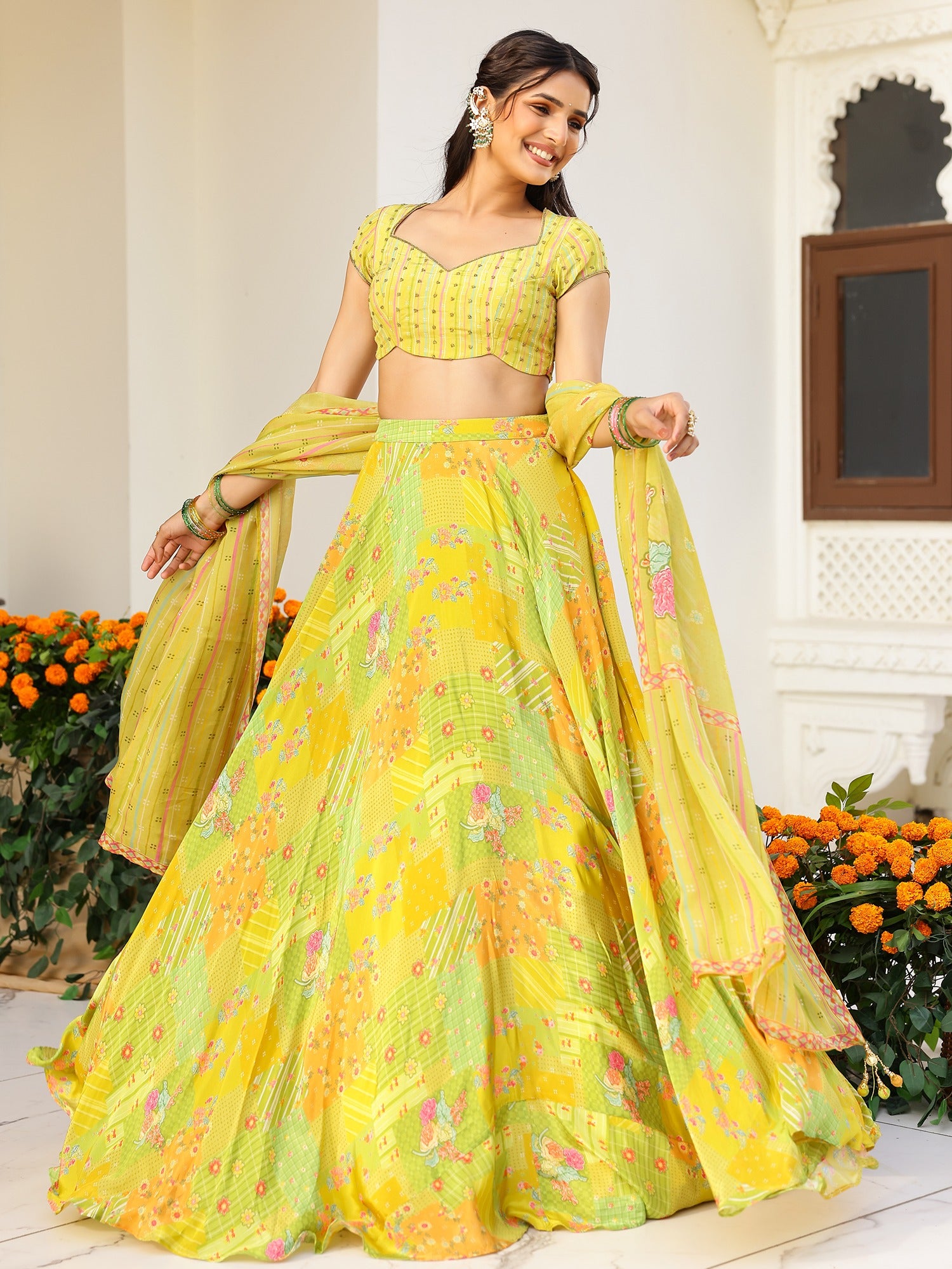 Green Multi Lehenga Set