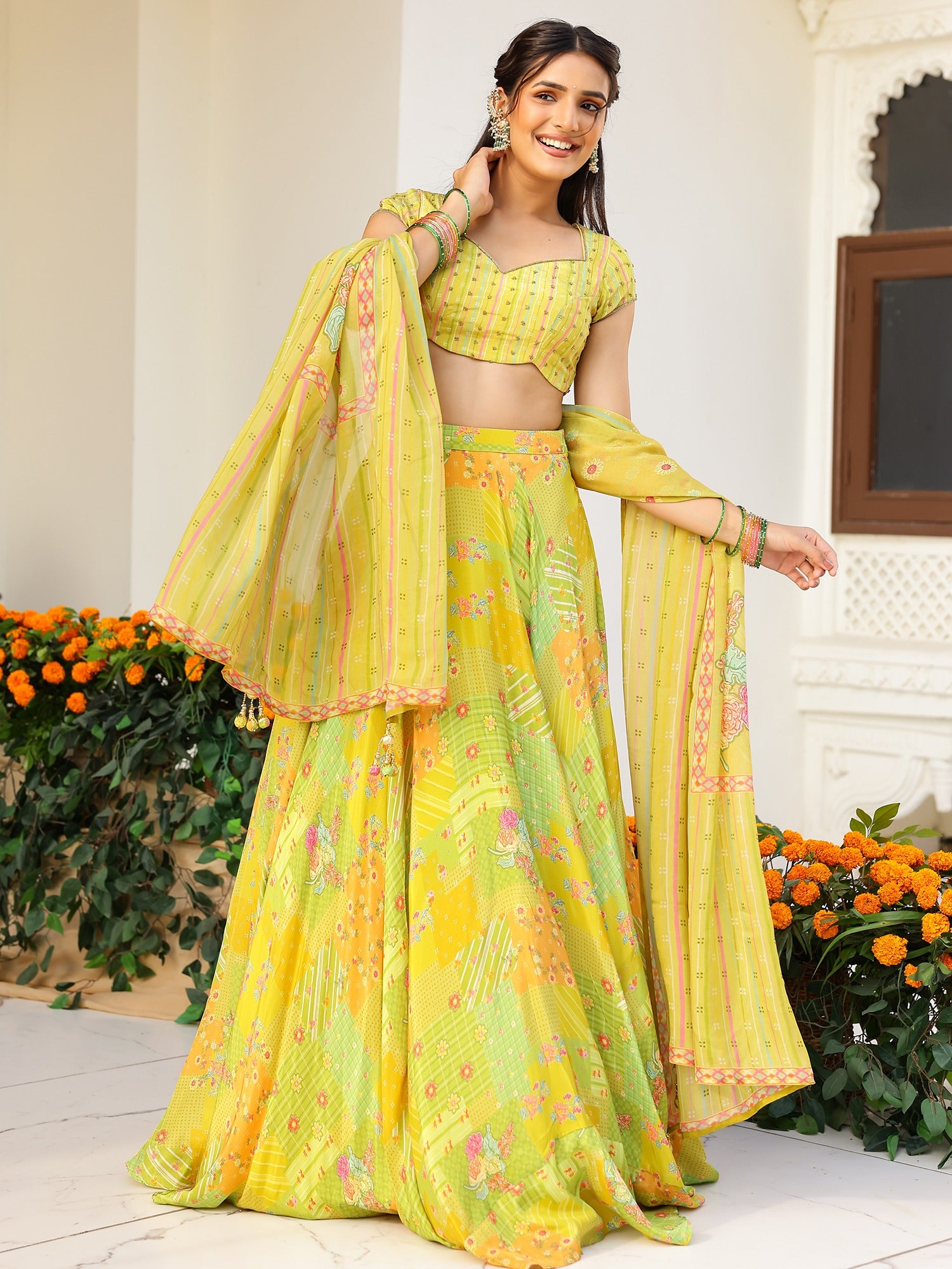 Green Multi Lehenga Set