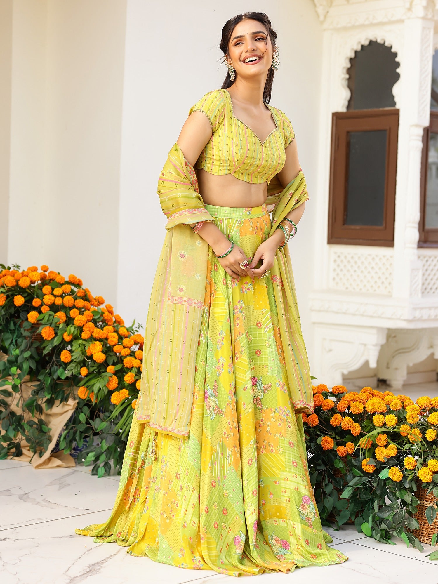 Green Multi Lehenga Set