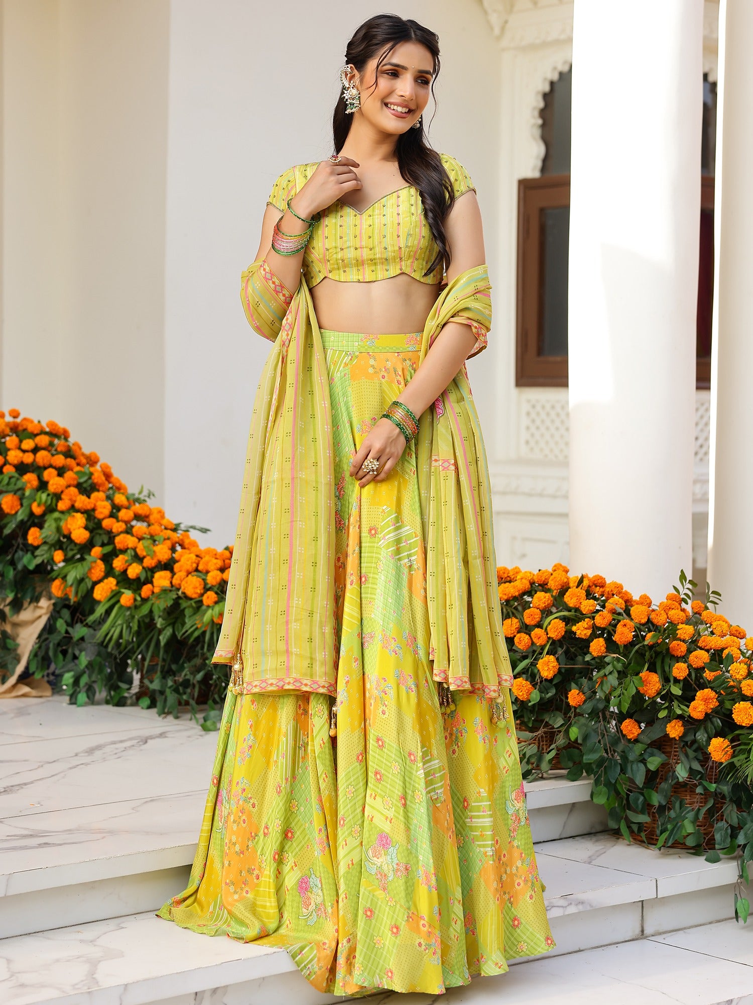 Green Multi Lehenga Set