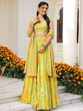 Green Multi Lehenga Set