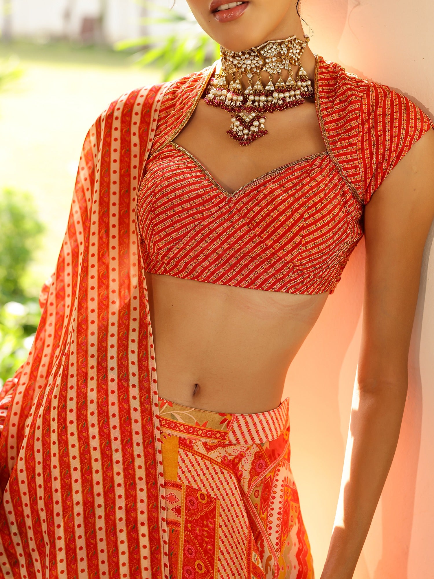 Red Printed Lehenga Set