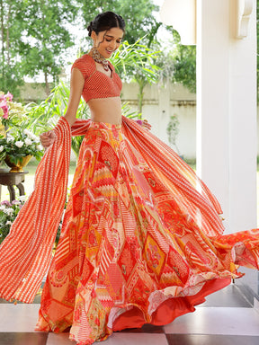 Red Printed Lehenga Set