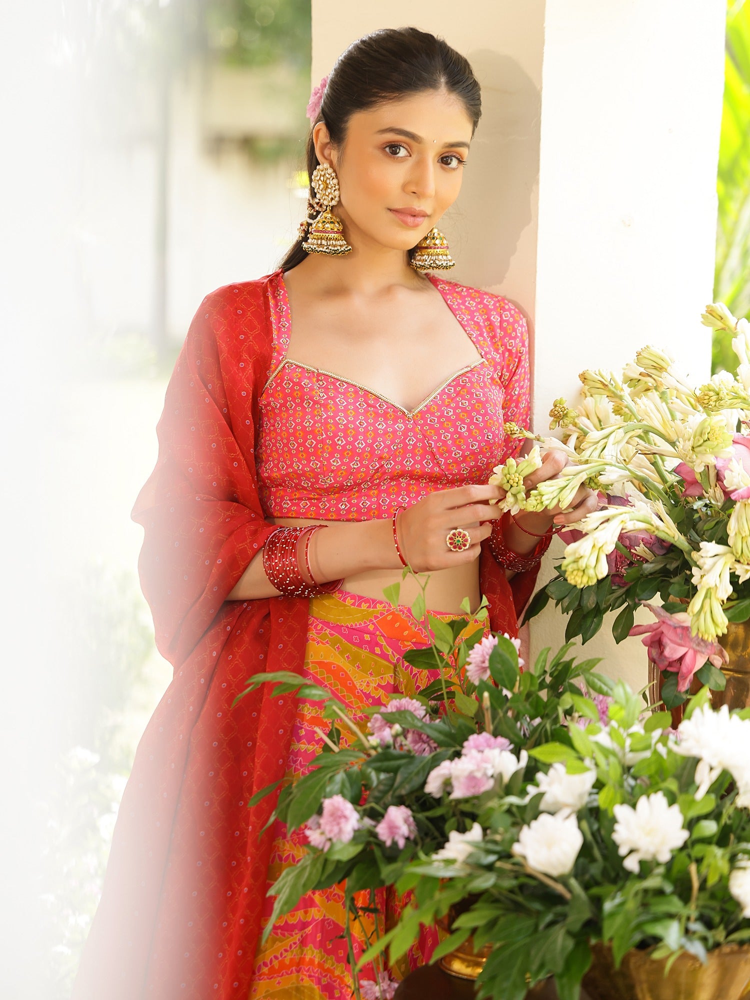 Pink and Yellow Printed Lehenga Set
