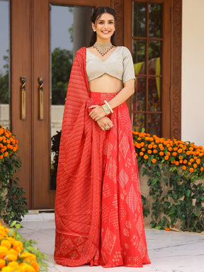 Red Printed Lehenga Set