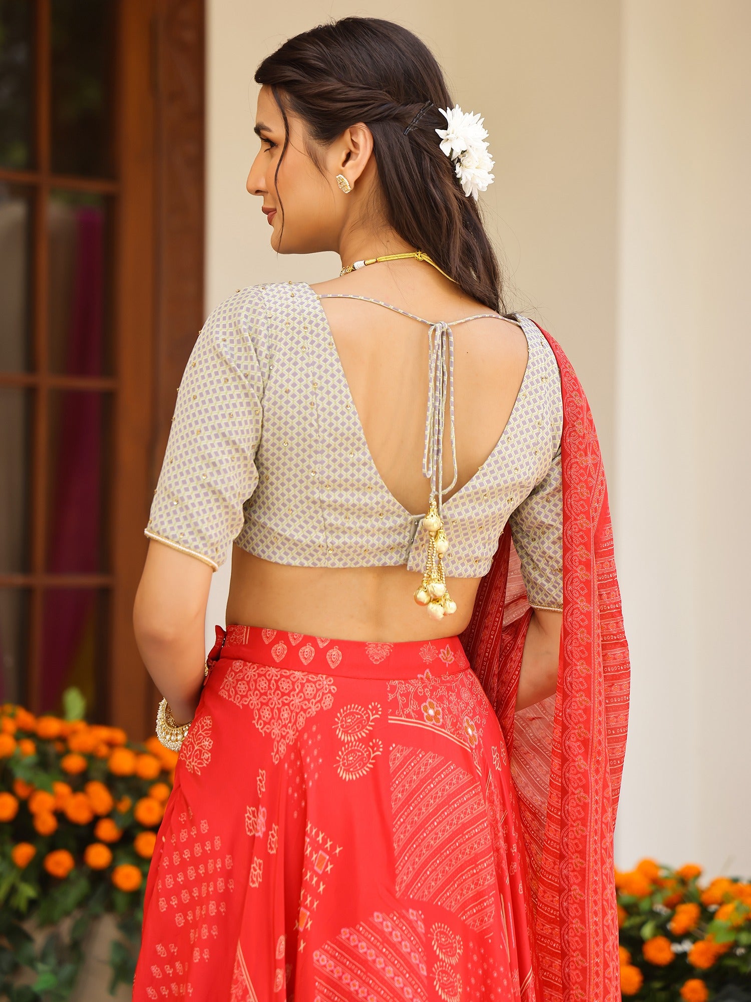 Red Printed Lehenga Set