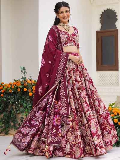 Maroon Printed Lehenga Set