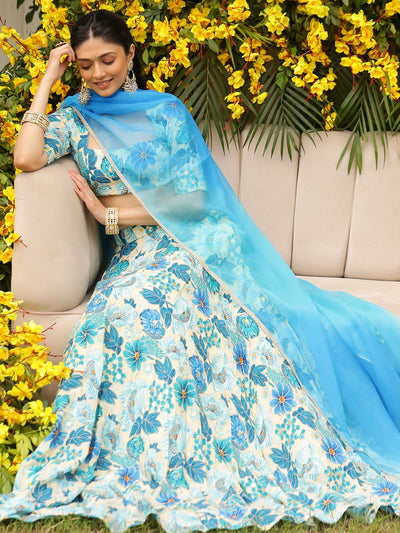 Blue Printed Lehenga Set