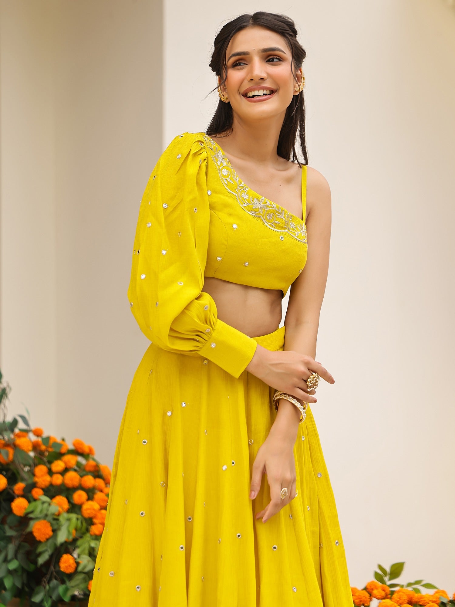 Yellow Western Lehenga Set