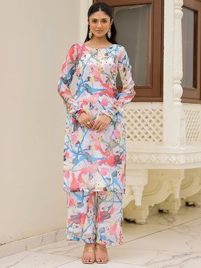 White Printed Kurta Set